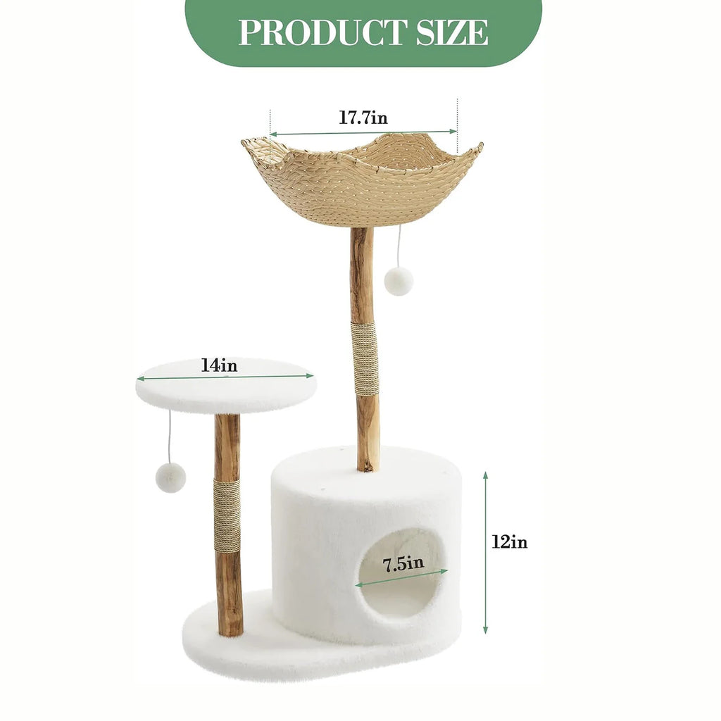 Arbre a chat design bois et rotin 116 cm