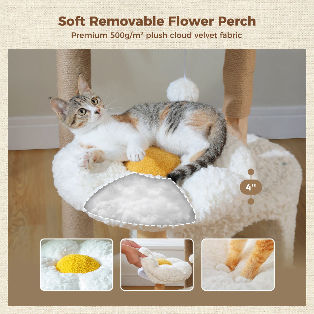 Arbre a chat design bois et rotin 123 cm