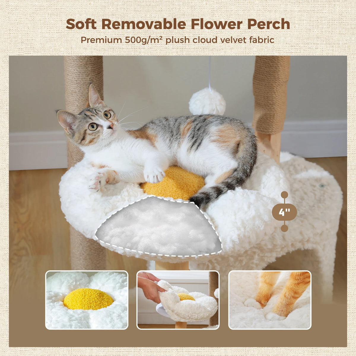 Arbre a chat design bois et rotin 123 cm