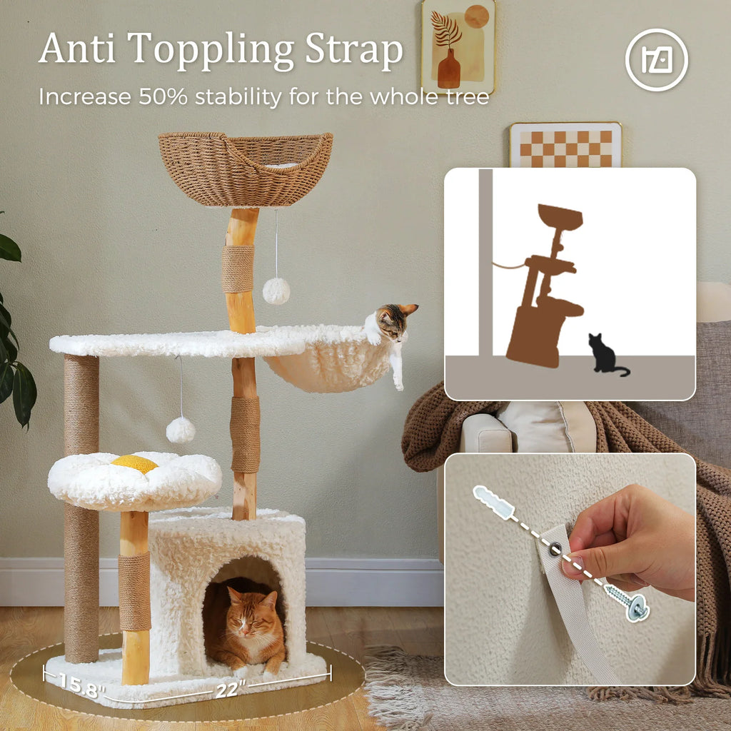 Arbre a chat design bois et rotin 123 cm