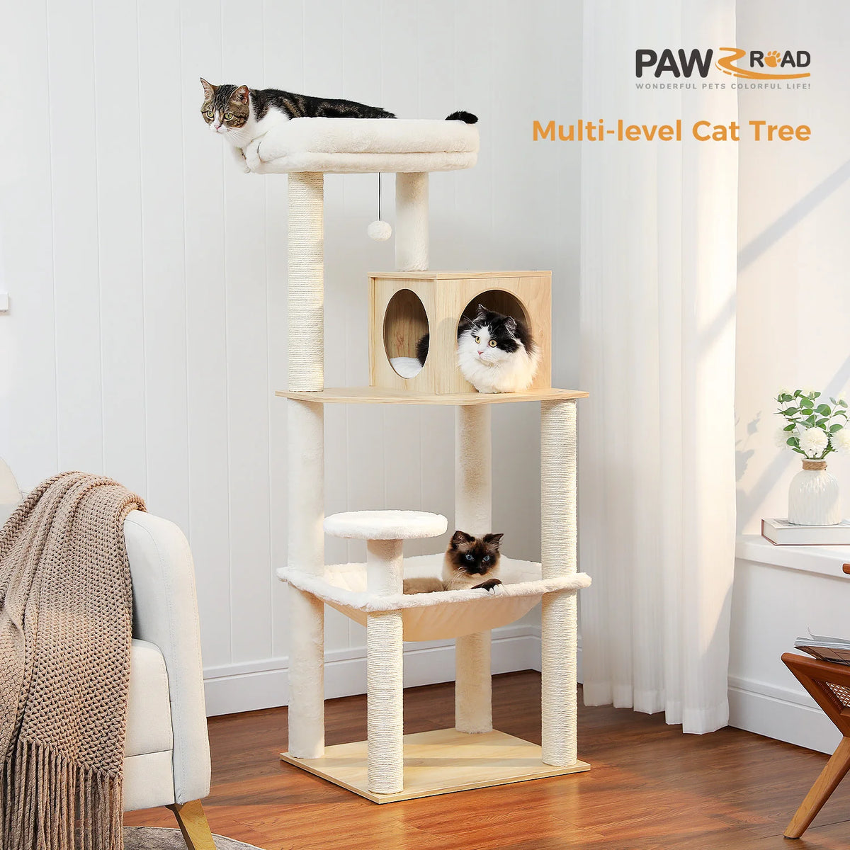Arbre a chat en bois 143 cm